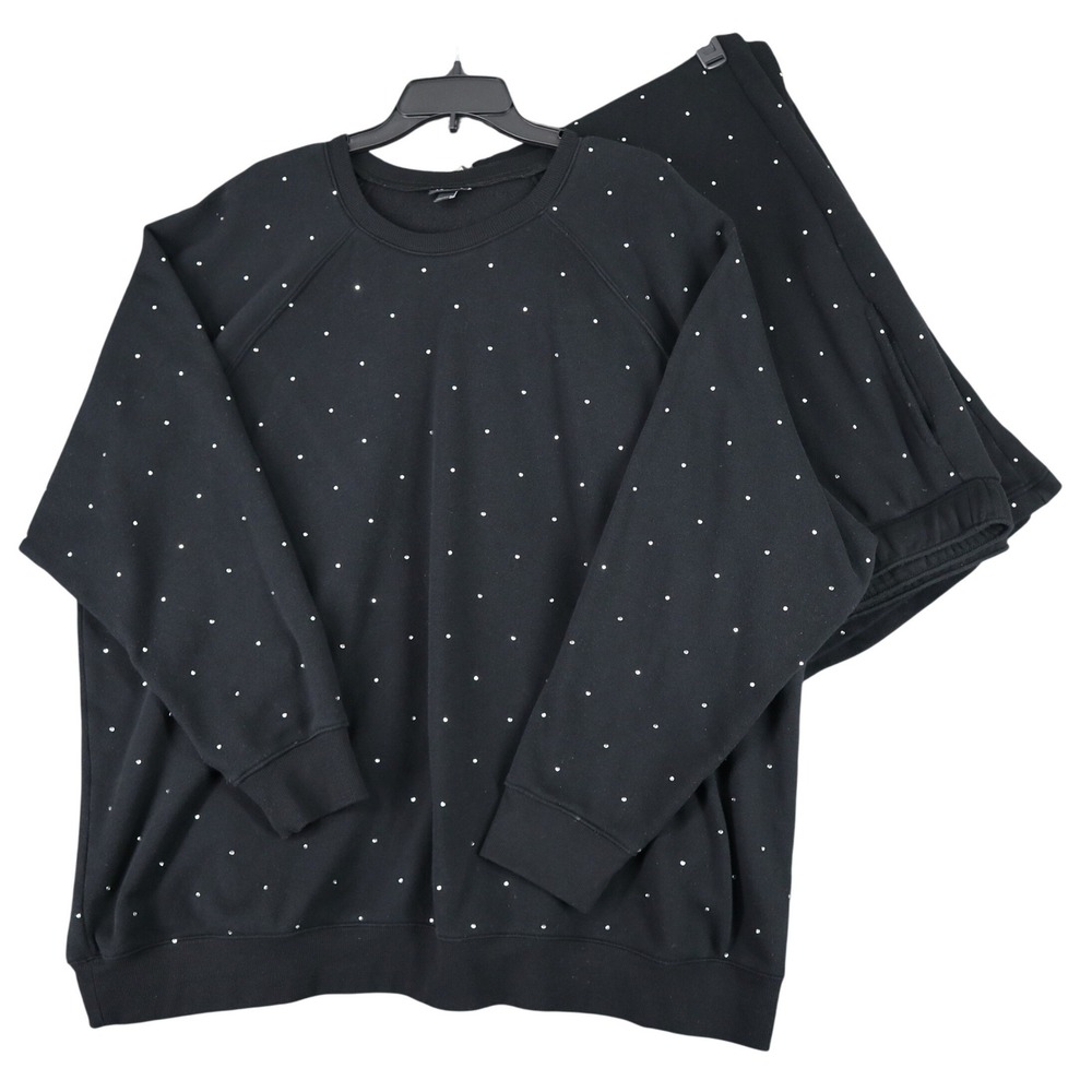 Torrid Sweatshirt Sweatpants Set Womens 4 Black Rhinestone Studded Loungewear